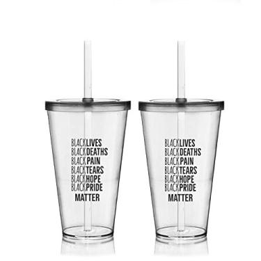 Imagem de 2 Copos com Tampa e Canudo Personalizados Lista Black Lives Matter