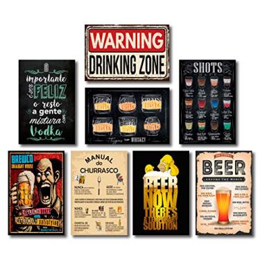 Imagem de Kit Placas Decorativas Top Drinks Manual Churrasco Mdf- 8 Placas