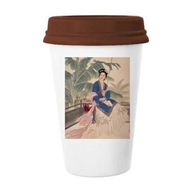 Imagem de Caneca de vidro de cerâmica para copo de café com flor branca azul rosa