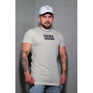 Imagem de Camiseta Masculina Slim Vull Animal Print Bege Alta Moda Longa Duração