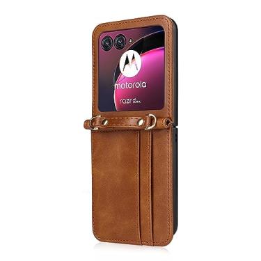 Imagem de HZSANXIN Capa para celular Motorola Razr 40 Ultra, capa completa, ultrafina, proteção da câmera, couro PU, transversal, com compartimentos para cartões (marrom)