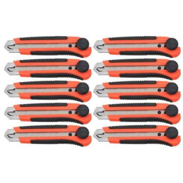 Imagem de Kit 10 Estilete Profissional 25Mm Trava Cabo Emborrachado