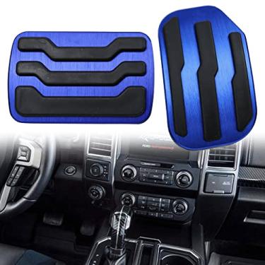 Imagem de KEEGTBOX Capas de pastilhas de pedal de gás de freio de alumínio antiderrapantes sem perfuração, capas de almofadas de pedal de acelerador compatíveis com acessórios Ford F150 Truck 2015 2016 2017