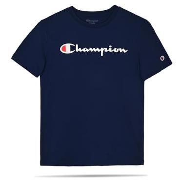 Imagem de Champion Camiseta para meninos, camiseta infantil para meninos, camiseta leve para crianças, escrita e estampa, Azul marinho característico, G