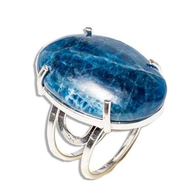 Imagem de Anel Apatita Azul Cabochão Oval 25mm Aro Ajustável Prata 950