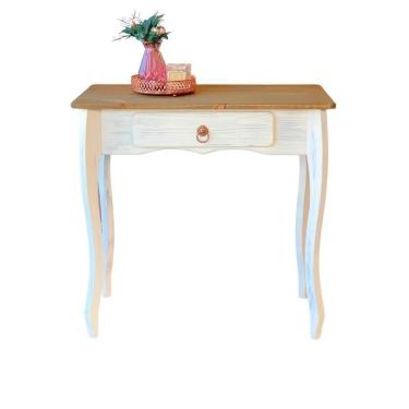 Imagem de Balcão Madeira Maciça 1 Gaveta Pés Luis Xv Branco Garapa D230 Denk