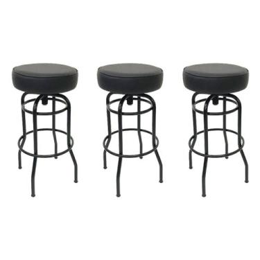 Imagem de Kit 3 Banquetas Bar Altura 74cm Giratória Preta Assento Preto - Poltro