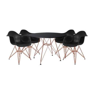Imagem de Mesa de Jantar Redonda Eames Eiffel 90cm Preta com 4 Poltronas Pretas 