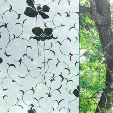 Imagem de Adesivo Jateado Flor Lotus Preto Para Vidro Janela Porta Box - Open St