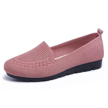 Imagem de SPATI Sapatos rasos femininos de malha leves e confortáveis calçados femininos sem cadarço de malha respirável sapatos de caminhada femininos bico redondo preto, rosa, roxo, vermelho, azul marinho,