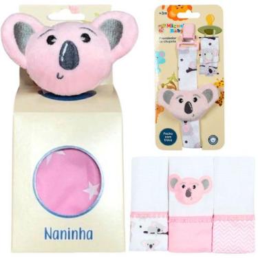 Imagem de Naninha + Prendedor de chupeta + Fralda de Boca Coala Rosa - Miguel Ba