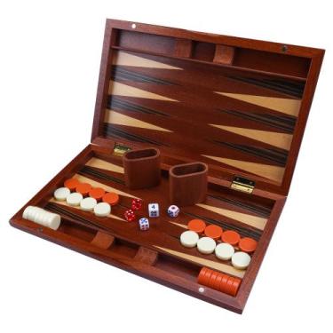 Imagem de Conjunto de gamão Offelec Brown Wooden 38cm, jogo de tabuleiro dobráve