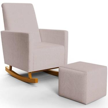 Imagem de Poltrona De Amamentação Com Balanço E Puff Ravena W01 Linho Bege - Lyam Decor