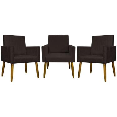 Imagem de Kit 3 Poltronas Decorativas Confortáveis Mari - Marrom Suede