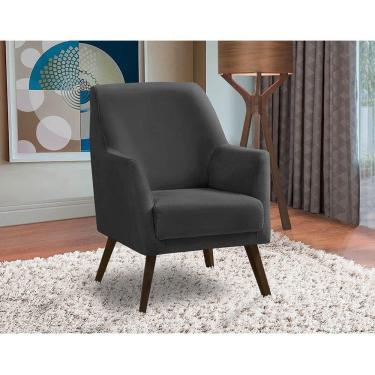 Imagem de Poltrona Decorativa Sala De Jantar Magali Lisa Veludo Cinza Grafite Lansofbr