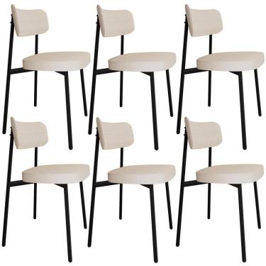 Imagem de Kit 06 Cadeiras Estofada Para Sala De Jantar Astrid Preto C01 Linho Palha - Lyam Decor