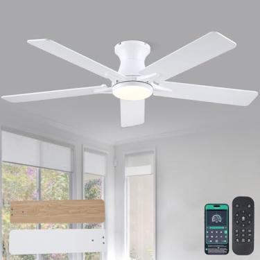 Imagem de Goniyado Ventiladores De Teto Perfil Baixo Com Luzes E Controle Remoto, Motor Silencioso Reversível Branco 52", Ventilador Montagem Embutida Moderno Iluminação Para Ambientes Internos Externos