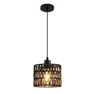 Imagem de KENMI Lustre Pendente Estilo Boho, Luminárias De Vime Para Ilha Cozinha, Iluminação Fazenda Com Cúpula Vime, Pendurar No Teto