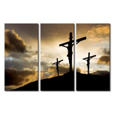 Imagem de Imagens cristãs para pinturas de parede cruzes ao pôr do sol arte em tela arte moderna decoração de casa arte de parede para sala de estar giclée emoldurada de madeira embrulhada esticada pronta para