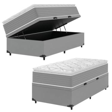 Imagem de Cama Box Baú Solteiro Molas Ensacadas Pillow Top 88x188x66cm Martino Cinza Umaflex