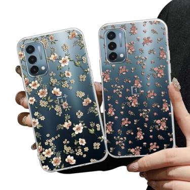 Imagem de Zrutru Pacote com 2 capas de telefone de flores estéticas para Oneplus Nord N200 5G 16.5 cm, desenho fofo kawaii estampa floral padrão capas transparentes para meninas e mulheres, capa protetora de
