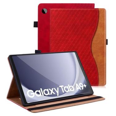 Imagem de Varohix Capa para Samsung Galaxy Tab A9 Plus de 11 polegadas 2023 capa de couro PU suporte de visualização multiângulo com bolso para cartão para Galaxy Tab A9 Plus, capa vermelha
