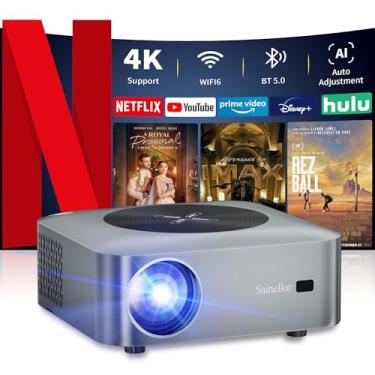 Imagem de [Atualizado] Projetor inteligente 4K para ambientes externos Google TV Proyector com WiFi 5G/Bluetooth/AI foco elétrico, zoom, tela máxima de 300 polegadas, compatível com HDMI/USB/TV Stick/laptop/PS5