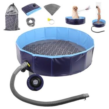 Imagem de Camkinger Panela de chuveiro portátil com conjunto de tapetes antiderrapantes, piso de lavatório dobrável com tapetes de banheiro antiderrapantes, chuveiro de acampamento 2 em 1 RV com tapete de