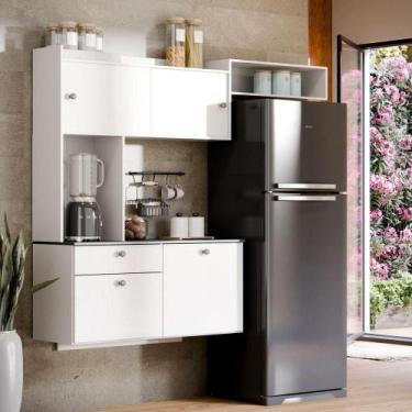 Imagem de Armário De Cozinha Compacto Com 4 Portas E 1 Gaveta Suspenso Branco - 