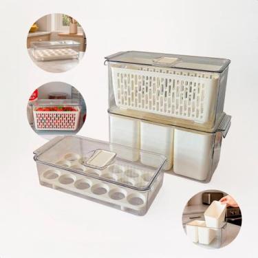 Imagem de Kit Potes Organizadores Geladeira Tampa Drenagem Porta ovos Transparen
