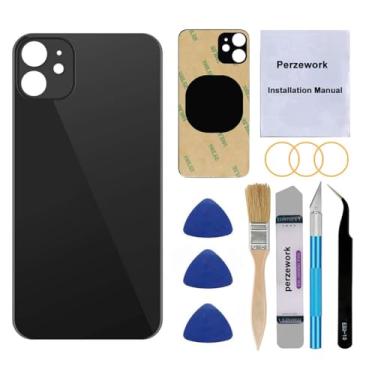 Imagem de Perzework Substituição de vidro traseiro OEM para iPhone 11 de 6,1 polegadas com kit de ferramentas de reparo e adesivo pré-instalado (preto)