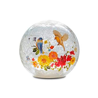 Imagem de BERSCAH Luz de bola de vidro Crackle LED luz noturna flor pássaros grama padrão globo lâmpada de mesa de vidro, luz noturna cardeal para decorações ao ar livre caminho pátio quintal gramado quarto - 1