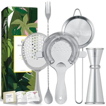 Imagem de Homestia Coador de coquetel - ferramentas de barra de aço inoxidável conjunto de coador de coquetel de barman: coador Hawthorne, filtros Julep e coadores cônicos de malha fina com colher de mistura