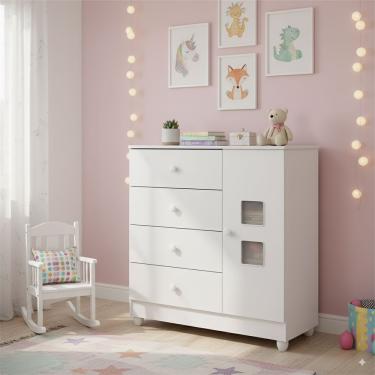 Imagem de Cômoda Life De Bebê Quarto Infantil Com 1 Porta 4 Gavetas 100% Mdf