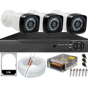 Imagem de Kit Cftv 3 Câmeras Segurança 2mp 1080p 20m Dvr Full Hd 4 Ch Hd 1TB - t