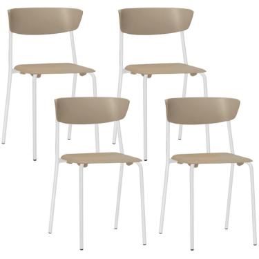 Imagem de Kit 04 Cadeiras Empilhável Fixa Atom F02 Base Aço Branco Nude - Lyam Decor