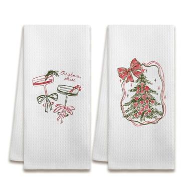 Imagem de XUISWELL 907 Coquette coquetel vinho árvore de Natal prato cozinha chá toalhas de mão decoração para banheiro bar carrinho, 40,6 x 61 centímetros conjunto de 2