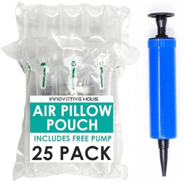 Imagem de Innovative Haus Pack of 25 7 Inch x 8 Inch Inflatable Air Pillow Pouch Protectors with Free Pump for Heavy Duty Packing and Shipping Packaging Supplies. Protect Fragile Items for Moving and Storage