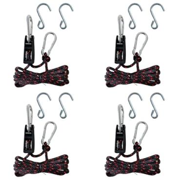 Imagem de NONGKANG Tiras de catraca ajustáveis de 6 mm (4 peças, 3,7 m/pacote), sistema de polia de corda para fixação de caiaque, transporte de carga, caminhões, barracas, plantas suspensas e vários usos de