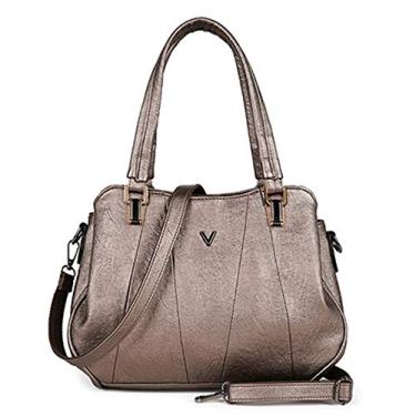 Imagem de Bigfanshu Bolsas femininas retrô de couro com três camadas de bolso, bolsa carteiro, bolsa de ombro luxuosa, bolsa casual moderna, Ouro, 29cm 14cm 23cm