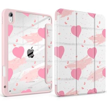 Imagem de MEEgoodo Capa para iPad Air 11 polegadas M3 2025 / M2 2024, para iPad Air 5ª / 4ª geração 27.7 cm 2022/2020, capa para tablet com revestimento traseiro transparente acrílico, corações em aquarela e