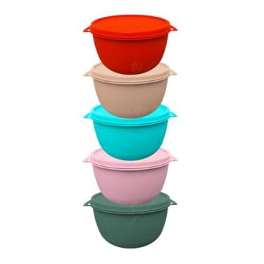 Imagem de Potes Plásticos Bowl 500 ml Redondos Com Tampa BPA Free Marmitas Para Cozinha (Kit 5 Potes - SORTIDOS)