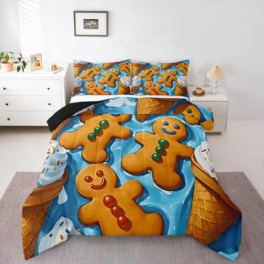 Imagem de Feelyou Conjunto de edredom masculino de gengibre, decoração de Natal para todas as estações, conjunto de cama com 1 fronha, microfibra feliz natal, roupa de cama de solteiro, sorvete, edredom macio