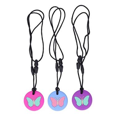 Imagem de Aqur2020 3 Pçs Colar de Dentição, Padrão de Borboleta de Silicone Macio Brinquedo de Mascar Brinquedos de Dentição do bebê para Autismo Tdah e Terapia Motora Oral