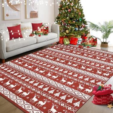 Imagem de GarveeHome Tapete vermelho de Natal, 20 x 25 cm, lavável, para sala de estar, floco de neve, decoração de férias, quarto, decoração de Natal, boho, antiderrapante, macio, de pelo baixo, para sala de