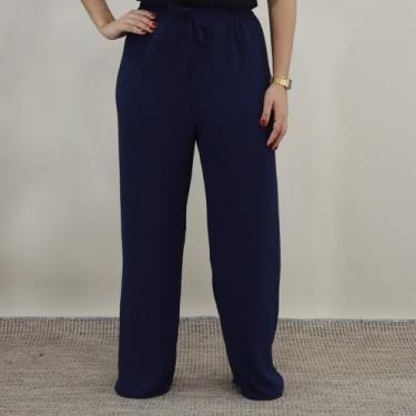Imagem de Calça Pantalona Duna Feminina Cintura Alta Elástico Folgadinha Lisa Co
