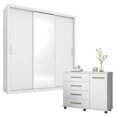Imagem de Cômoda Flora E Guarda Roupa Casal Residence Branco - Demóbile
