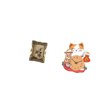 Imagem de Fenteer Porta-retratos Vintage em Resina com Estampa de Gato, Elegante para Mesa, Corredor, Decoração de Casamento. Relógio de Parede Silencioso, Sem -ta