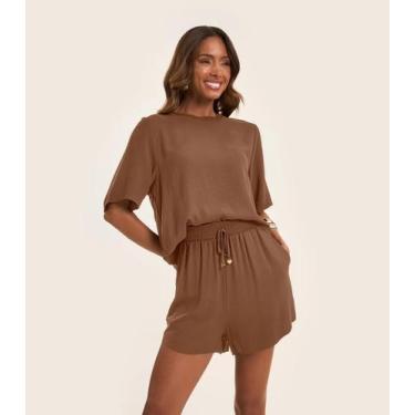 Imagem de Shorts Feminino em Twill Cey Rovitex Marrom, M, Marrom