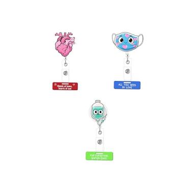 Imagem de 3 peças Carretel de crachá de coração engraçado, laço rosa de ganso gato cachorro máscara de enfermeira retrátil, suporte de crachá de clipe de identificação para estudante de médico, professor